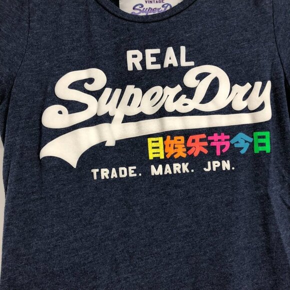 Superdry navy blue graphic logo women’s t-shirt pop of rainbow size Small - Picture 3 of 12